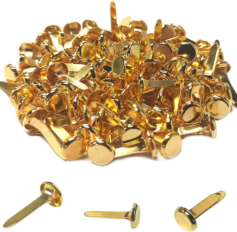 100 Pcs Brass Paper Fasteners, 8x17mm Plated Mini Brads for Scrapbooking Crafts DIY Projects (Gold)...