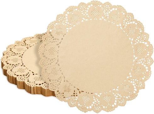 Juvale Round Paper Placemats & Doilies (12-Inch) - Brown Paper Chargers for Dinner Plates and Tea Party Decorations with Lace Scalloped Edges...