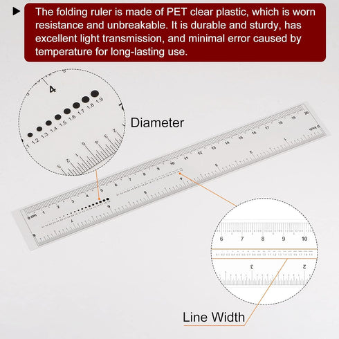 Film Flexible Ruler 8 Inch 1mm Scale PET Plastic Folding Straight Ruler Calibration Soft Ruler Measuring Tool for Factory, Transparent...