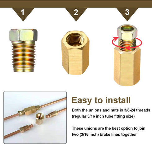 Frienda 12 Pieces 3/8 Inch-24 Threads Brake Line Fittings Assortment for 3/16 Inch Tube (4 Unions, 8 Nuts)...