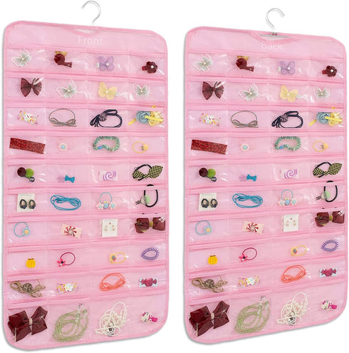 1-Pack Hanging Jewelry Organizer 80-Pocket Dual-sided Jewelry Storage for Jewelry Earring Necklace Bracelet Ring Storage Travel Holder, Pink...