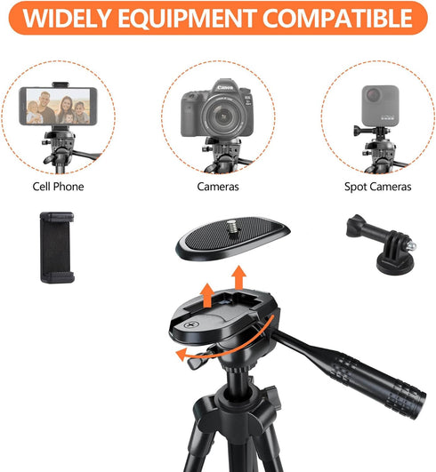 Camera Mount Phone Tripod Stand: 51-Inch 130cm Lightweight Travel Tripod for iPhone with Remote & Phone Holder & GoPro Adapter Compatible with iPh...
