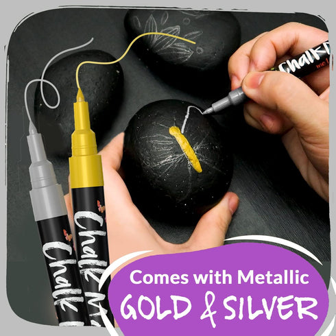Extra Fine Tip Liquid Chalk Markers (10 Pack) with Gold & Silver - Erasable Dry Erase Marker Pens for Blackboard, Windows, Chalkboard Signs, Bistr...