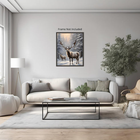 Posterizer 1 pcs-majestic deer in snowy winter scene-oil painting style-15-Art for Animal Lovers-Landscape & Nature Art-Decor for Home & Office- u...