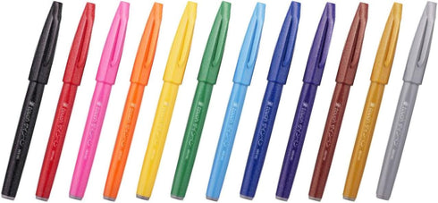 Pentel SES15C-12 Autograph Pen, Brush Touch, Set of 12 Colors...