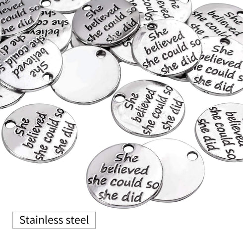 Aylifu Pack of 30 Alloy Inspirational Message Charm Pendants She believed she could so she did...