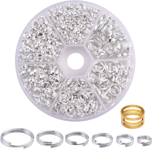 Iron Split Rings, 1 Box (100g) 6 Sizes Double Loop Jump Ring Small Split Key Rings Connector with a Jump Ring Opener Tool for DIY Jewelry Making -...