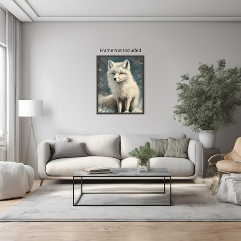 Posterizer 1 pcs-white arctic fox in snowy winter scene-oil painting style 12-Art for Animal Lovers-Landscape & Nature Art-Decor for Home & Office...
