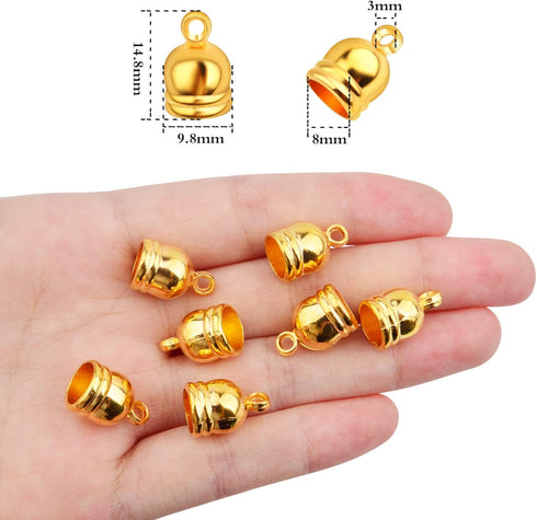 Aylifu 50pcs Golden Plated Glue-in Barrel End Caps Tassel End Caps Clasps Connectors Leather Cord Findings Kit for DIY Art Tassel Necklace Jewelry...