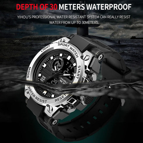 Yihou Men's Military Watch Outdoor Sports Electronic Watch Tactical Army Wristwatch LED Stopwatch Waterproof Digital Analog Watches...