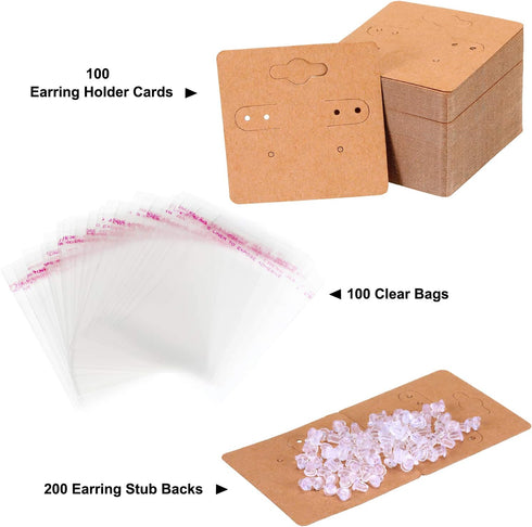 WILLBOND Earring Card Holder Jewelry Display Cards, Earring Backs and Self Sealing Bags Cellophane Bags for Earrings Necklace Jewelry Display (400...