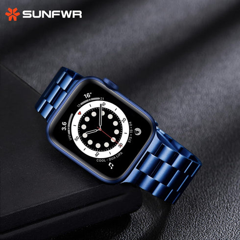 SUNFWR Stainless Steel Watch Band, DarkBlue 42mm/44mm/45mm for Apple Watch Series 9/8/7/6/5/4/3/2/1/SE/SE2, Adjustable Metal iWatch Band with Case...