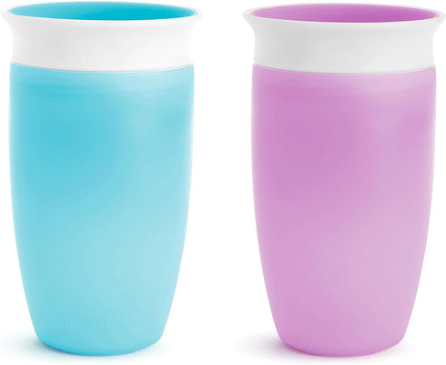 Munchkin Sippy Cups for Toddlers 1-3, Spill Proof Miracle 360 Cup, 10 Ounce, 2 Pack, Blue/Purple...