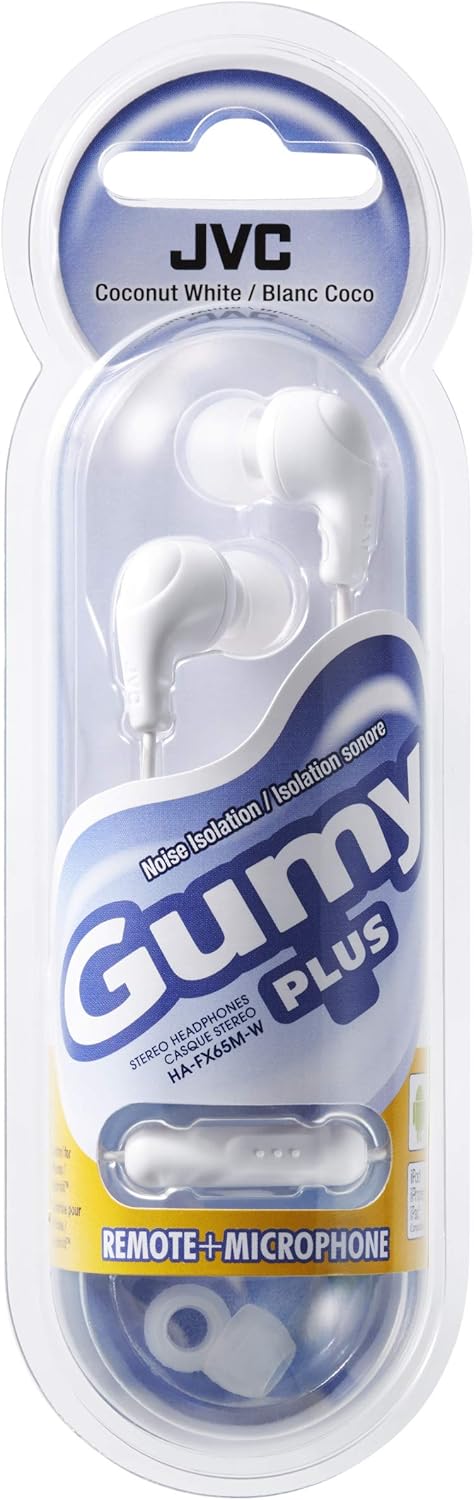 JVC Gumy Plus Earbuds with Mic and Remote for Connected Devices - Silicone Ear Pieces - White...