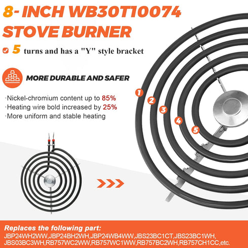 Beaquicy WB30T10074 Stove Burner Replacement 8 inch for ge Electric Kenmore Hotpoint Stove/Oven - Surface Element Coil Suitable for jbs07c2ww, 911.92712020, Rbs330drww, jb258rm2ss,etc.