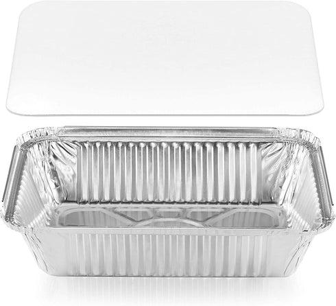 DecorRack 14 Aluminum Pan Disposable with Flat Board Lids, 2.25 Lb Heavy Duty Rectangular Tin Foil Pans, Perfect for Reheating Leftover Food, Baki...