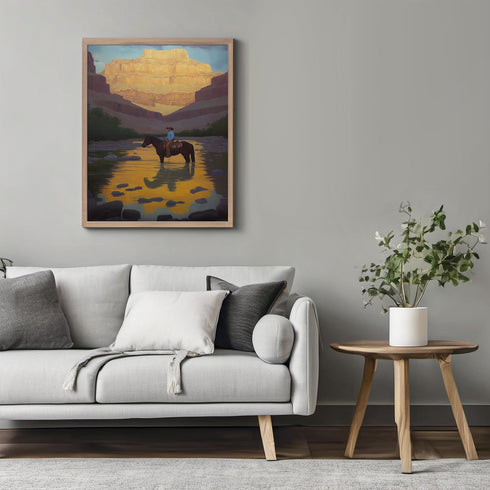 Posterizer 1 pcs-vibrant painting style art-cowboy on horse in the wild 4-Western Art-Men's Art Collection-Living Room Bedroom Decor- unframed wal...