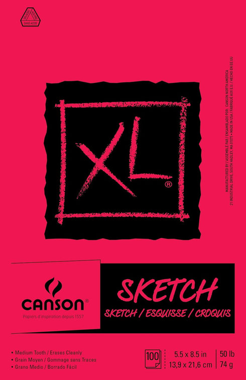 Canson XL Series Sketch Pad, 5.5” x 8.5”, Fold-over Cover, 100 Sheets (100510938)...