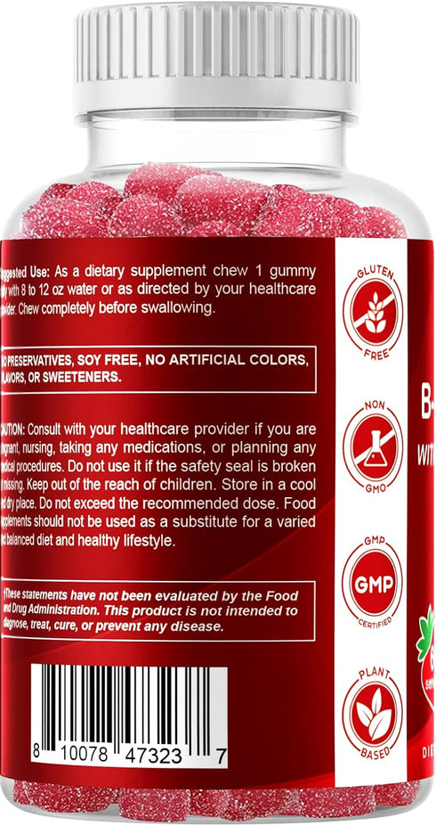 Vitamatic Vitamin B Complex Gummies with Vitamin C & Inositol - Natural Strawberry Flavor - 60 Gummies (2 Bottles)...