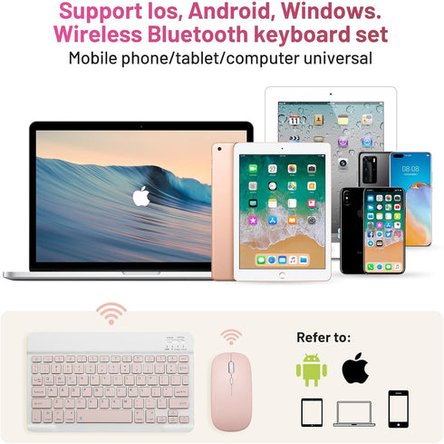 Bluetooth Keyboard and Mouse Combo Rechargeable Portable Wireless Keyboard Mouse Set for Apple iPad iPhone iOS 13 and Above Samsung Tablet Phone S...