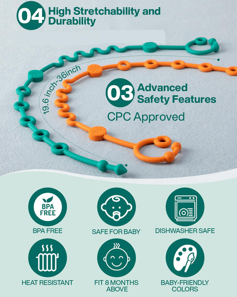 Toy Straps for Baby, Adjustable Toy Holder for Stroller Accessories, Silicone Baby Tether Pacifier Clip, No Throw Baby Travel Essential Leash for ...