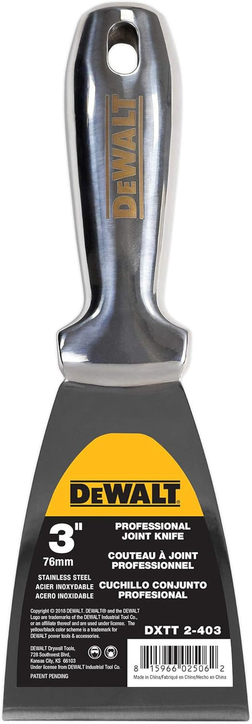 DEWALT 3" All Stainless Steel Joint Knife | One-Piece Premium Polished Metal Putty Blade | 2-403...
