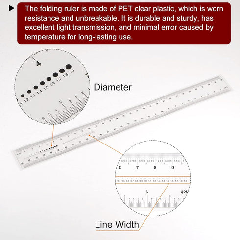 Film Flexible Ruler 30cm 0.5mm Scale PET Plastic Covered Folding Straight Ruler Calibration Soft Ruler Measuring Tool for Factory, Transparent...