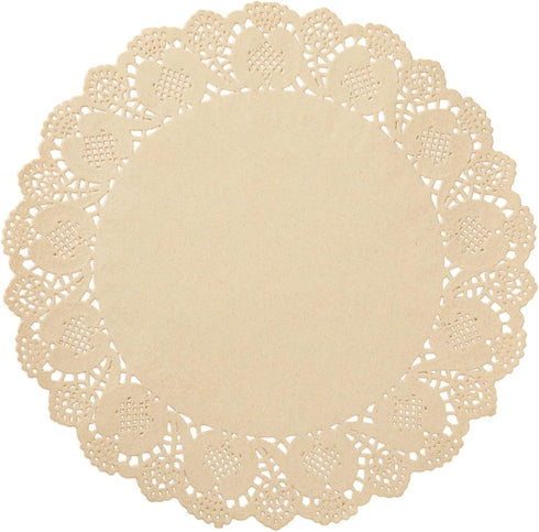 Juvale Round Paper Placemats & Doilies (12-Inch) - Brown Paper Chargers for Dinner Plates and Tea Party Decorations with Lace Scalloped Edges...