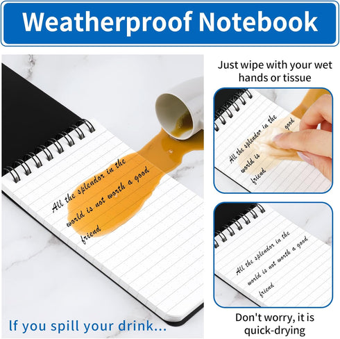 Waterproof Notebook, 3 x 5 Pocket Notepad, All Weather Small Pocket Notebook Stone Paper, Mini Spiral Notepad Weatherproof Police Notepad 100 Line...