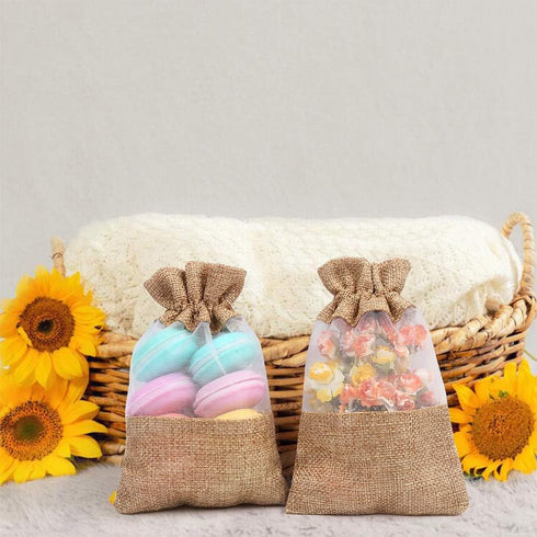 CCINEE 24PCS Burlap Drawstring Gift Bag, Mesh See Through Gift Bags With drawstring 4x6 Inch Organza Treat Pouch for Jewelry Wedding Baby Shower E...