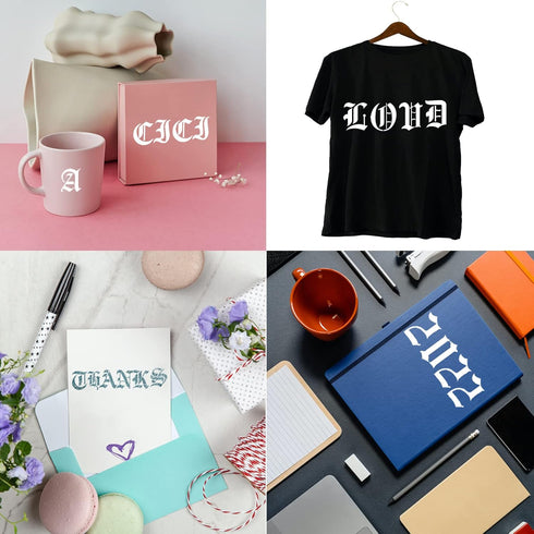 6 Pcs Old English Stencil 2 Inch Letters Number Template Reusable Gothic Calligraphy Stencils Letters for Painting Drawing Cutting Lettering on Wo...