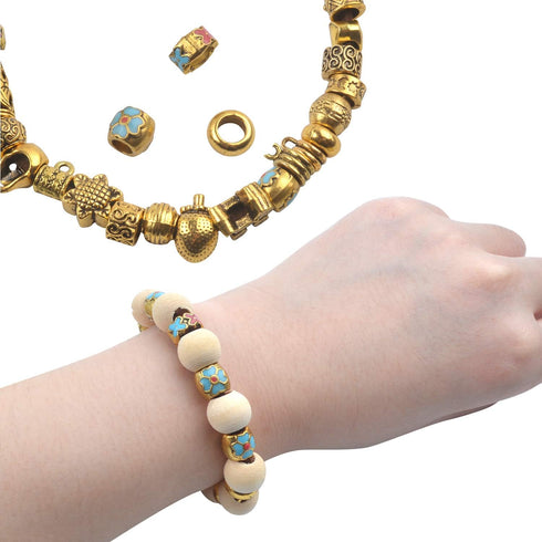 Tibetan Loose Spacer Beads, Mixed 92 Pieces Tibetan Antique Gold Spacer Loose Beads Fit European Charm Bracelet Necklet Jewelry Making...