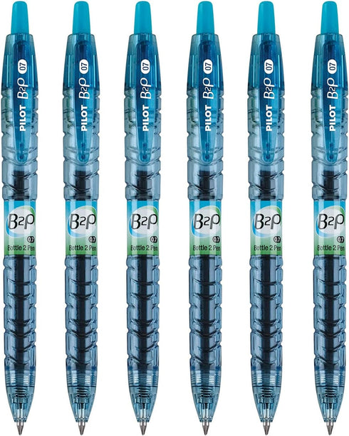 PILOT B2P - Bottle to Pen Refillable & Retractable Rolling Ball Gel Pen Made From Recycled Bottles, 0.7mm Fine Point, Turquoise Ink, 6-Pack...