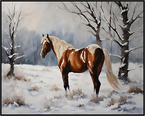 Posterizer 1 pcs-majestic horse in snowy winter scene-oil painting style-6-Art for Animal Lovers-Landscape & Nature Art-Decor for Home & Office- u...