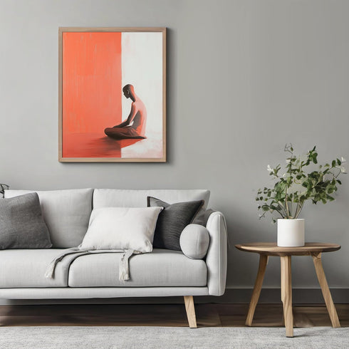 Posterizer 1 pcs-minimalist peach-white art-man sitting on the ground-Abstract & Modern Art-Gift for Men Women Teens-Decor for Home & Office- unfr...