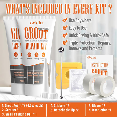 2 Pack Tile Grout Paint Kit, White Grout Repair Filler Tubes, Fast Drying Grout Sealer for Tiles, Sinks, Showers on Bathroom and Kitchen, Restore ...