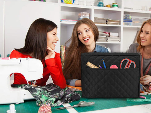 Luxja Dust Cover for Sewing Machine, Sewing Machine Cover with Pockets for Extra Accessories (Compatible with Brother and Singer), Black (Quilted ...