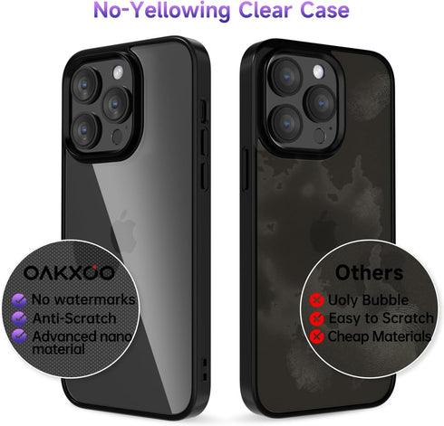 oakxco Thin Slim Clear case for iPhone 13 Pro, Transparent Hybrid Hard Shell Plastic & Soft Silicone Rubber Bumper, Non-Yellow Acrylic Protective ...