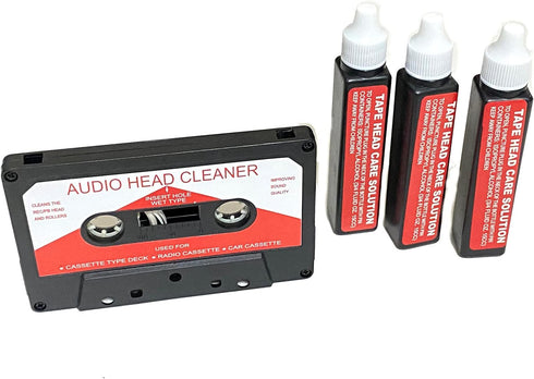 Audio Tape Cassette Head Cleaner w/ 3 Cleaning Fluids Care Wet Maintenance Kit by Alazco...