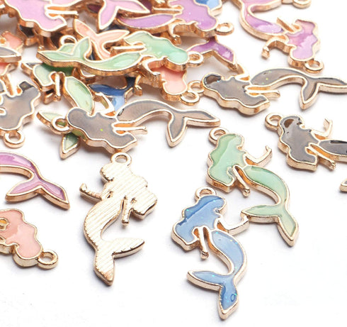 Enemal Mermaid Charms, 30pcs Gold Plated Oil Drip Enamel Pendants for Jewelry Making, Bracelets, Necklace Craft Supplies, 13 * 29mm...