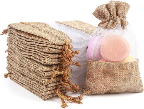 CCINEE 24PCS Burlap Drawstring Gift Bag, Mesh See Through Gift Bags With drawstring 4x6 Inch Organza Treat Pouch for Jewelry Wedding Baby Shower E...