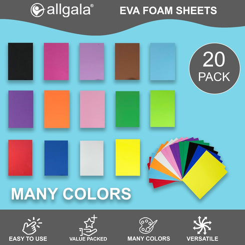 Allgala 20-Value-Pack EVA Foam Paper 8x12 Inch Sheets-Light Blue-CF85314...