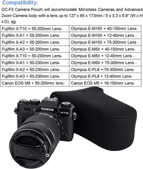 JJC Black Ultra Light Neoprene Camera Case for Fujifilm Fuji X-T100 X-T30 X-T20 X-T10 +50-200mm/50-230mm Lens, Pouch Bag for Olympus E-PL8 E-M5II ...
