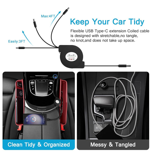 Retractable USB C Cable for Car,3.3ft 3 Pack Android Phone USB C to USB A Cord Fast Charging for Samsung Galaxy S24/S24 Ultra/S24 Plus/S23/S22/A55...