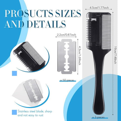 3 Pcs Pet Dog Cat Razor Comb with 50 Pcs Replacement Razors Hair Cutter Comb Cutting Scissors Hair Trimmer Comb Tool Grooming Dog Cat Double Sided...