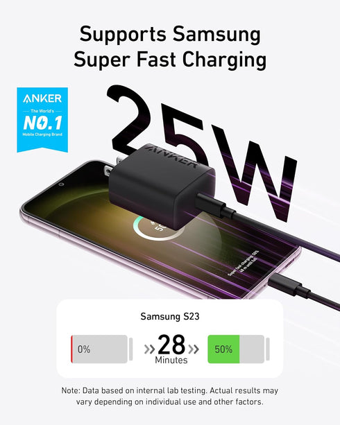 Anker 25W USB-C Super Fast Charger, Anker Charger (Non-Foldable) with USBC Cable, Supports PPS Fast Charging for Samsung Galaxy S23 Ultra/S23+/S23...