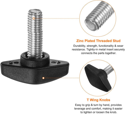 4pcs Tee Wing Knobs Thumb Screws M8 x 20mm Standard Male Thread Plastic T Knobs Handles Hand Clamping Knobs Grip Thumbscrew, Black...