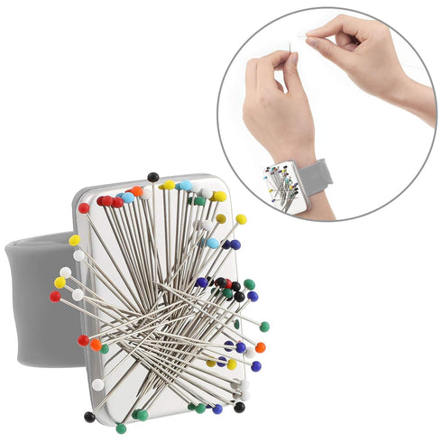 WILLBOND Magnetic Wrist Sewing Pincushion Wrist Magnetic Pin Holder Wristband Pin Cushion Holder with 3 Pcs Stainless Steel Pintail Comb Rat Tail ...