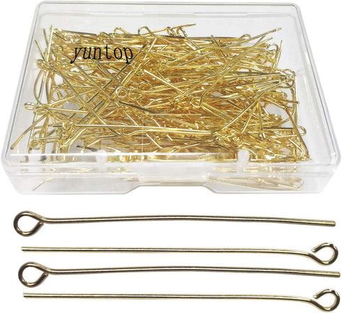 200Pcs Eye Pin Open Eye Pins Head Pins for DIY Jewelry Making 1.6inch/40mm (Gold)...