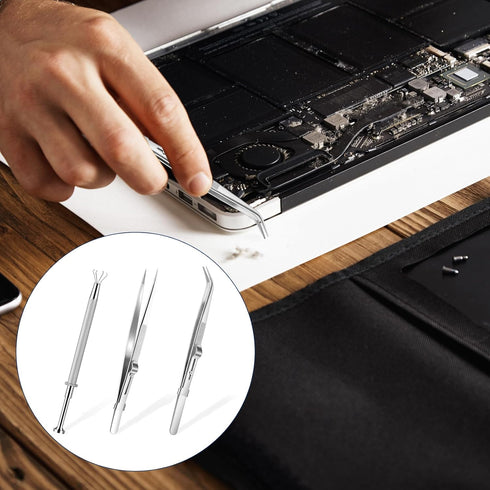 3Pcs Diamond Stone Jewelers Tools Holder Pick Up Tool Jewelry Tweezers 4 Prongs Holder Diamond Claw Tweezers Fine Point Tip Straight Tweezer and L...